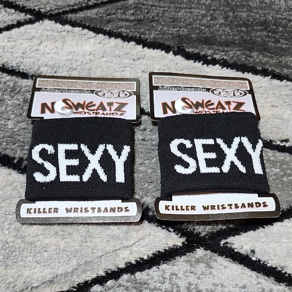 KILLER BEADS NO SWEATZ BLACK UNISEX "SEXY" SWEATBAND WRIST WRAPS/BANDS
